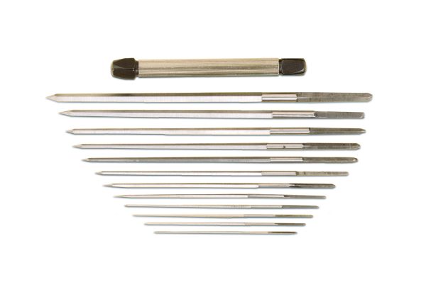 Broach Set of 12, Cutting with Pin Vise, Sizes 30/70 , Item No. 15.506