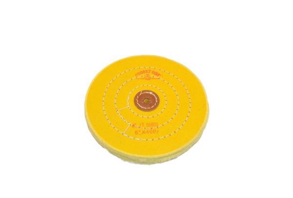 Yellow Chemkote Buff, 6" x 40 Ply, Leather Center, Item No. 17.55603