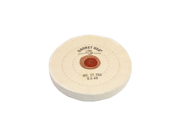 Finex Muslin Buff, 5" x 45 Ply, Leather Center, Item No. 17.755