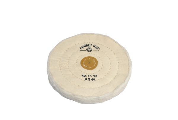 Finex Muslin Buff, 6" x 40 Ply, Leather Center, Item No. 17.760